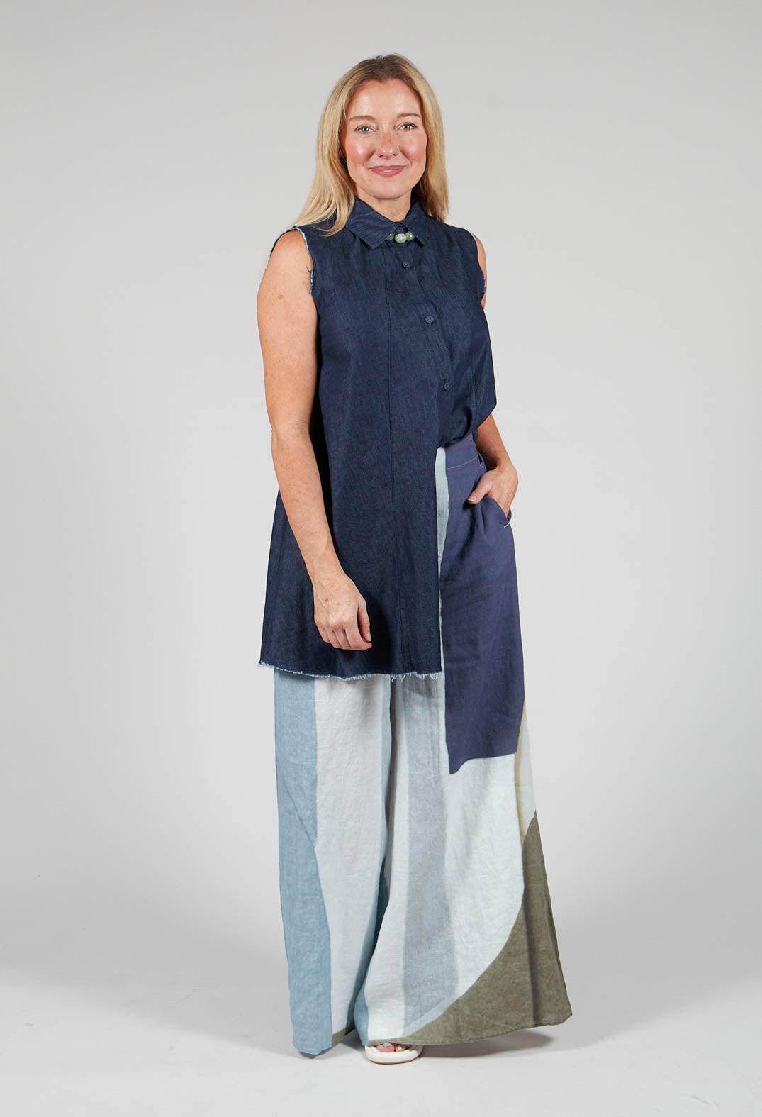 Denim Sleeveless Shirt in Indigo