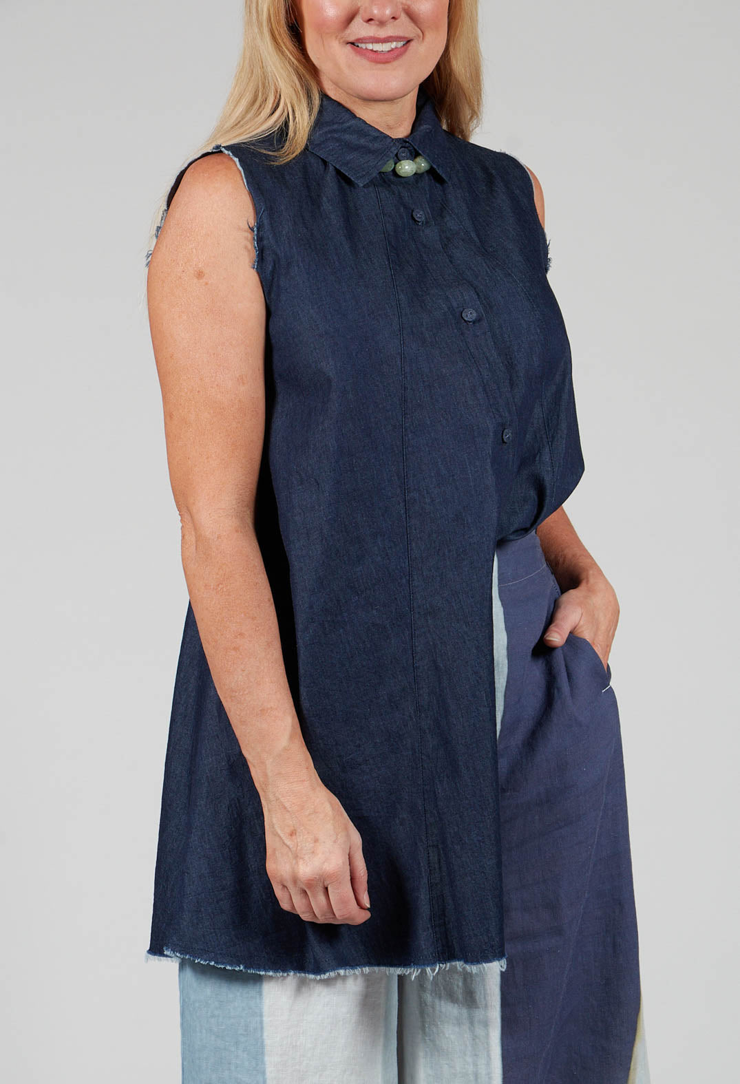 Denim Sleeveless Shirt in Indigo