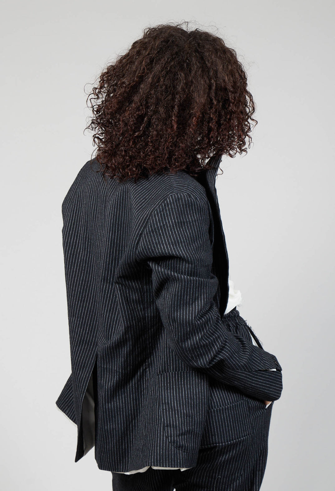 Lapel Blazer in Black Pinstripe