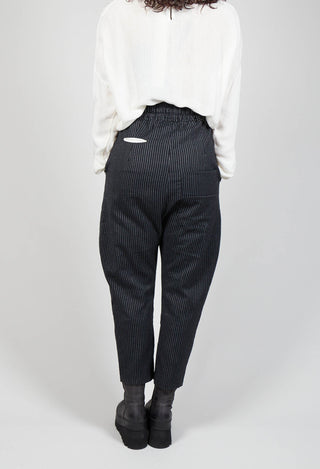 Drawstring Pinstripe Trousers in Black