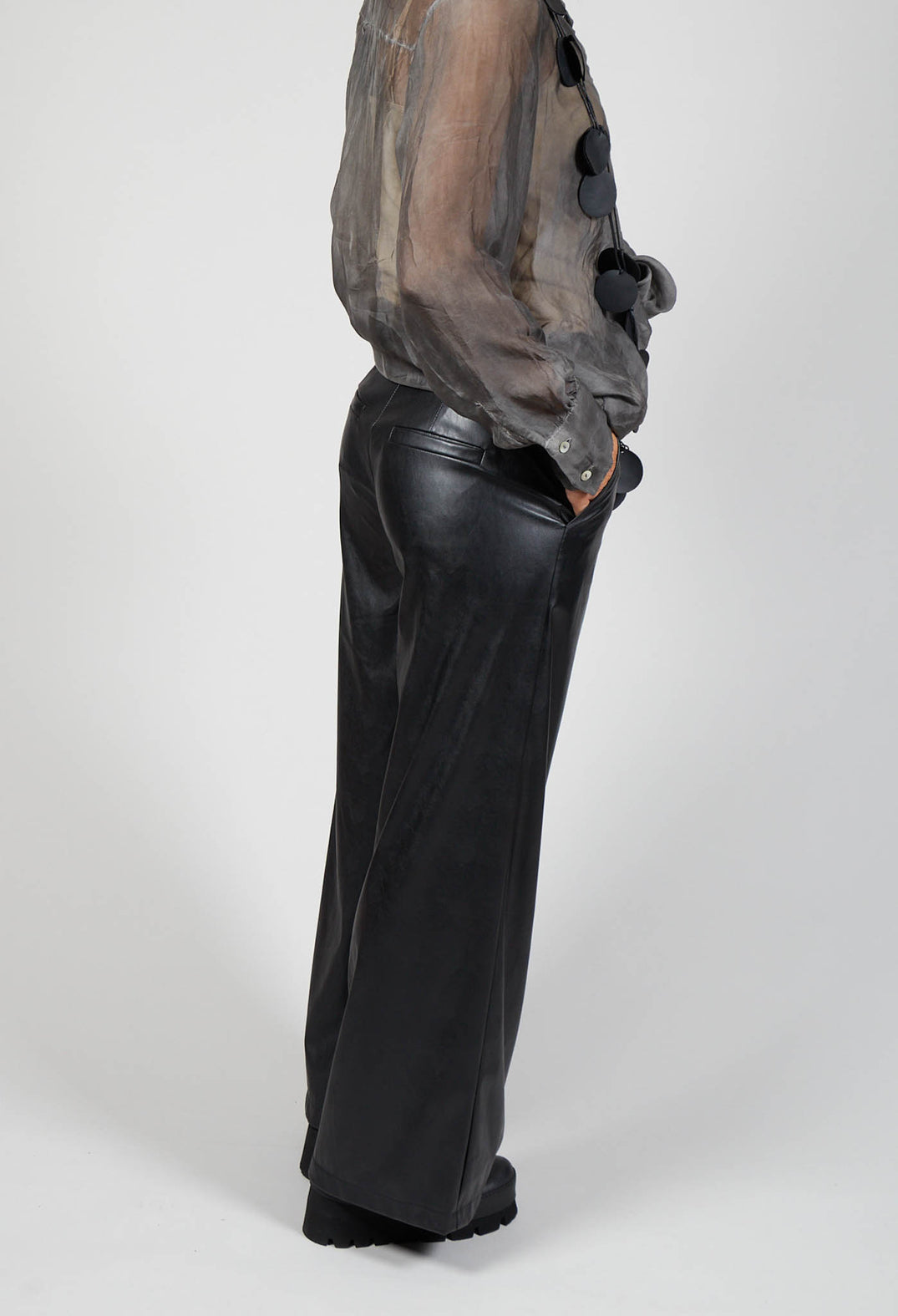 Eco Leather Stretch Trousers in Black