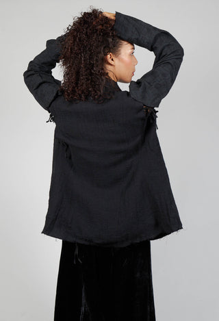 Embroidered Tie Shoulder Blazer in Black