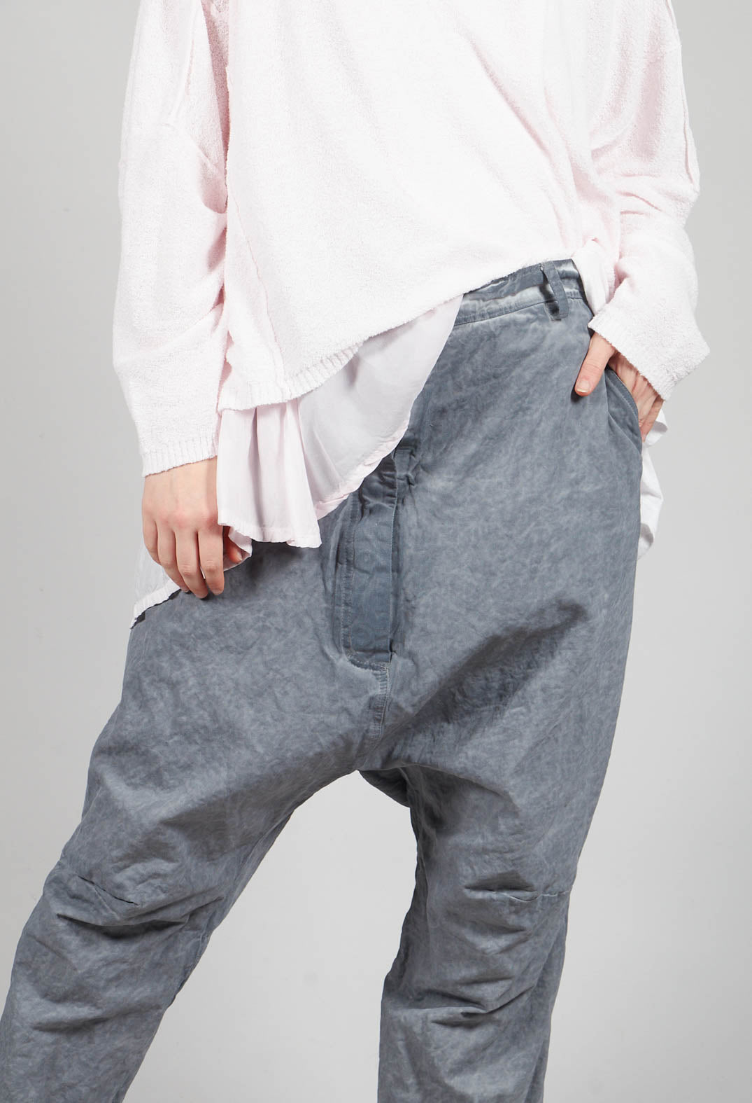 Ash Drop Crotch Trousers in C.Coal 70% Cloud