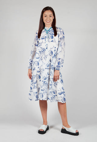 Long Sleeve Shirt Dress with Blue and White Print
