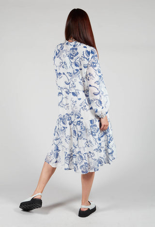 Long Sleeve Shirt Dress with Blue and White Print