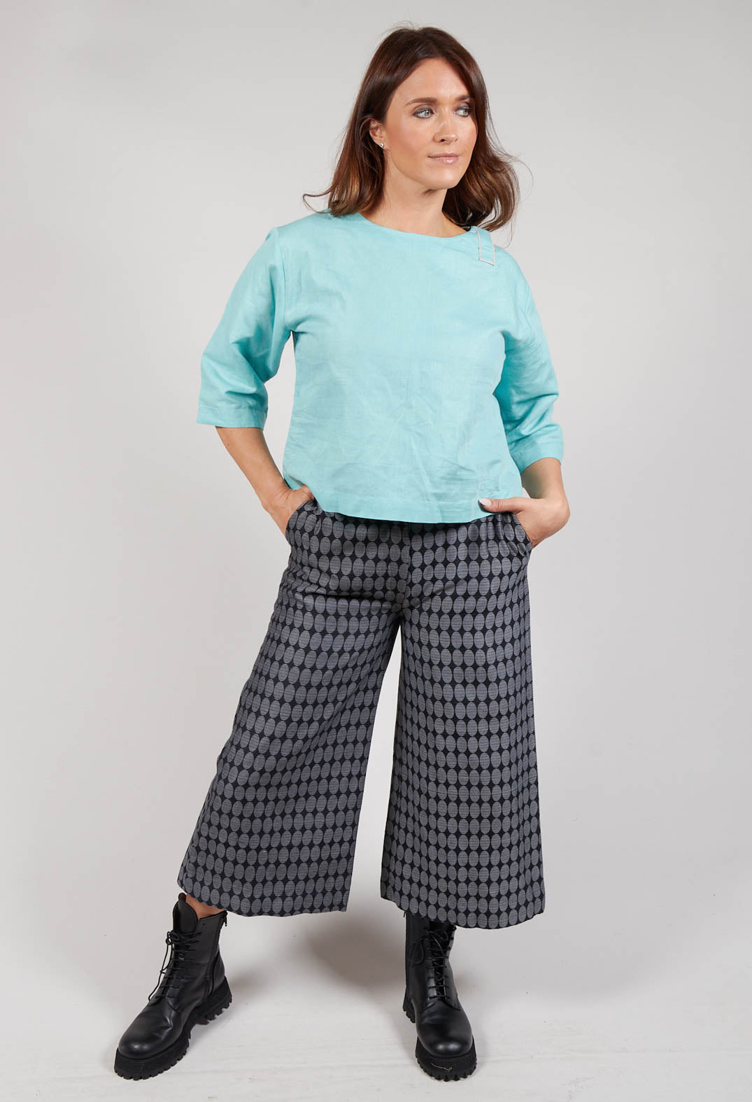 Circled Jacquard Cotton Culottes in Grey