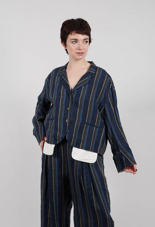 Open Neck Shirt in Navy Stripe