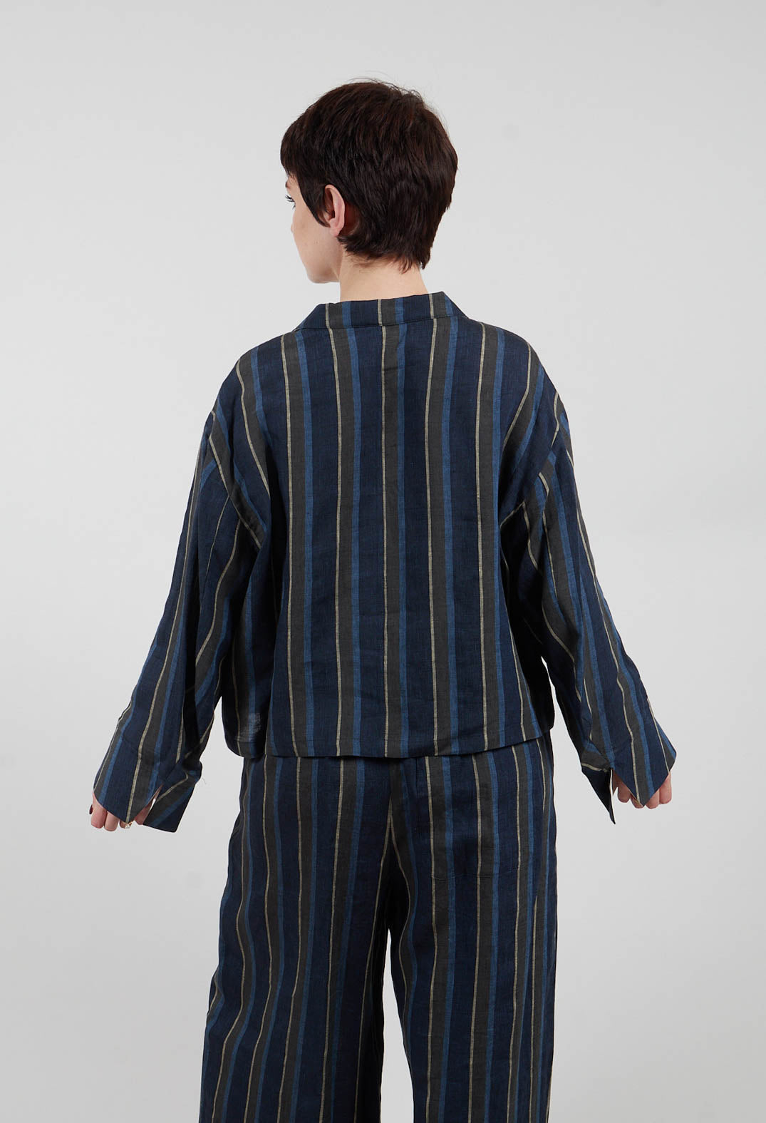 Open Neck Shirt in Navy Stripe