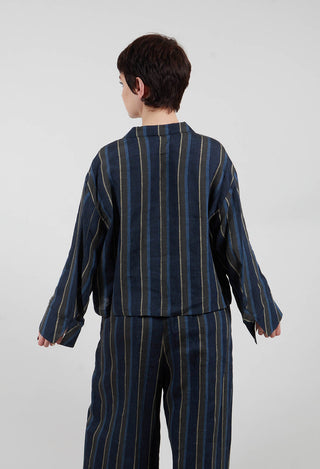 Open Neck Shirt in Navy Stripe
