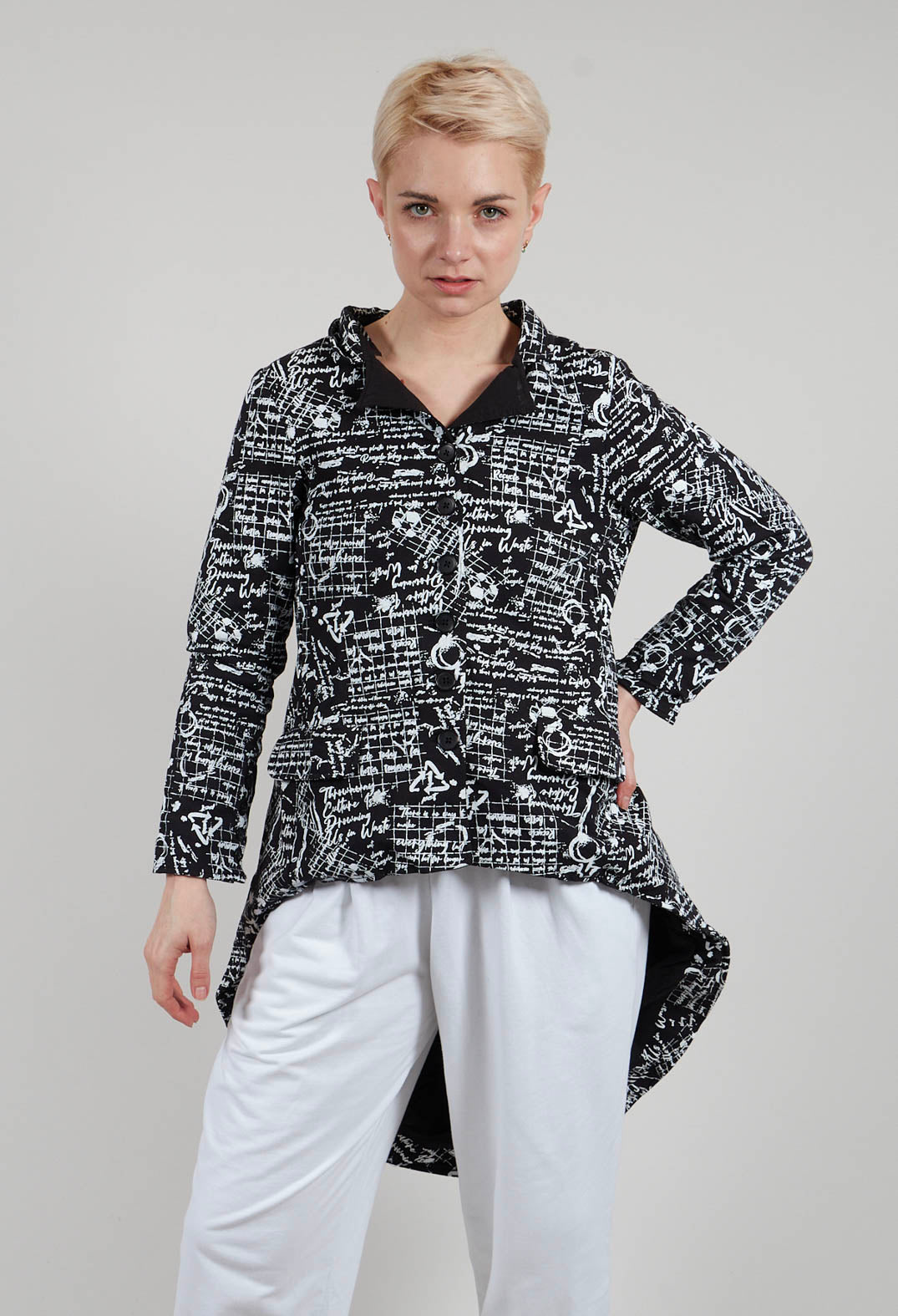 Hi Lo Jacket in Black with White Seregraphy