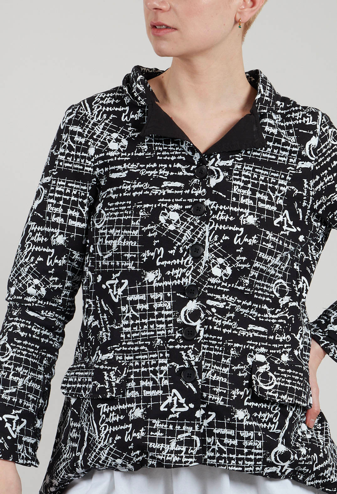 Hi Lo Jacket in Black with White Seregraphy