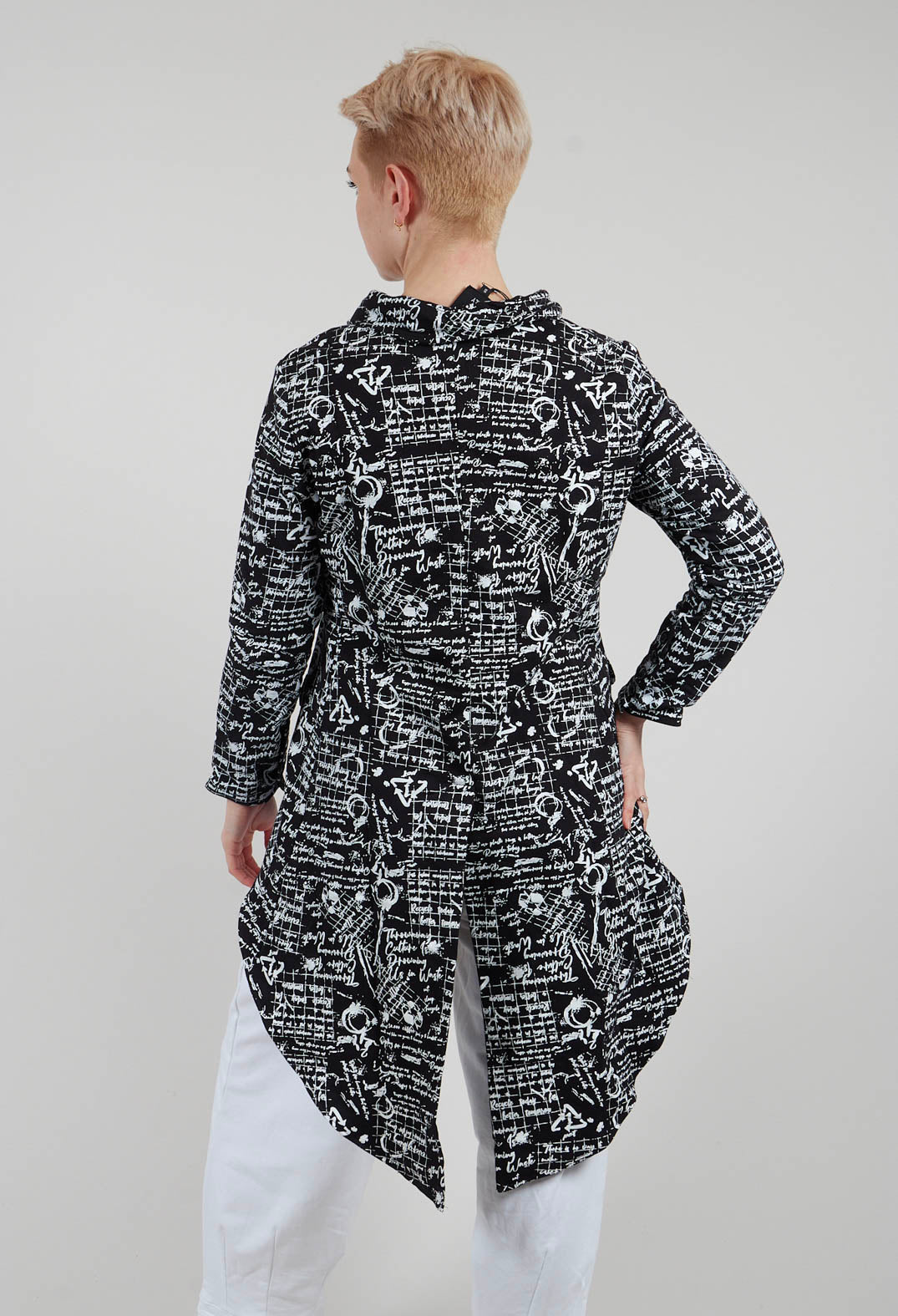 Hi Lo Jacket in Black with White Seregraphy