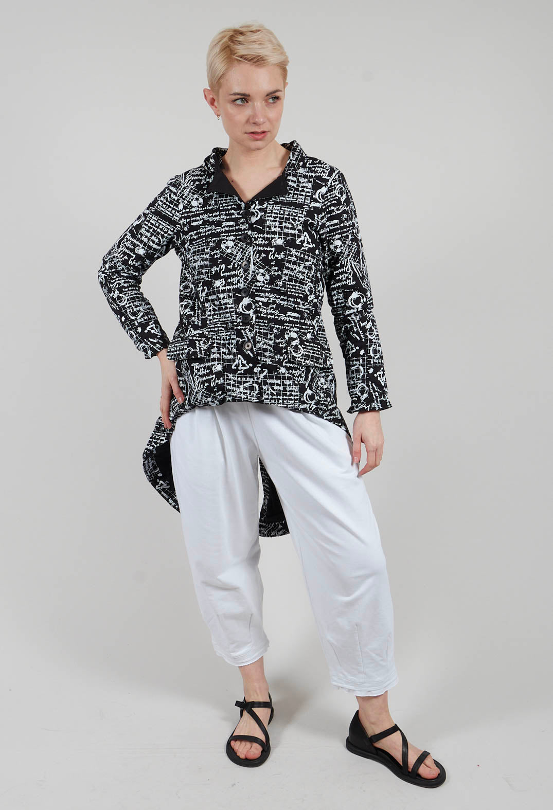 Hi Lo Jacket in Black with White Seregraphy