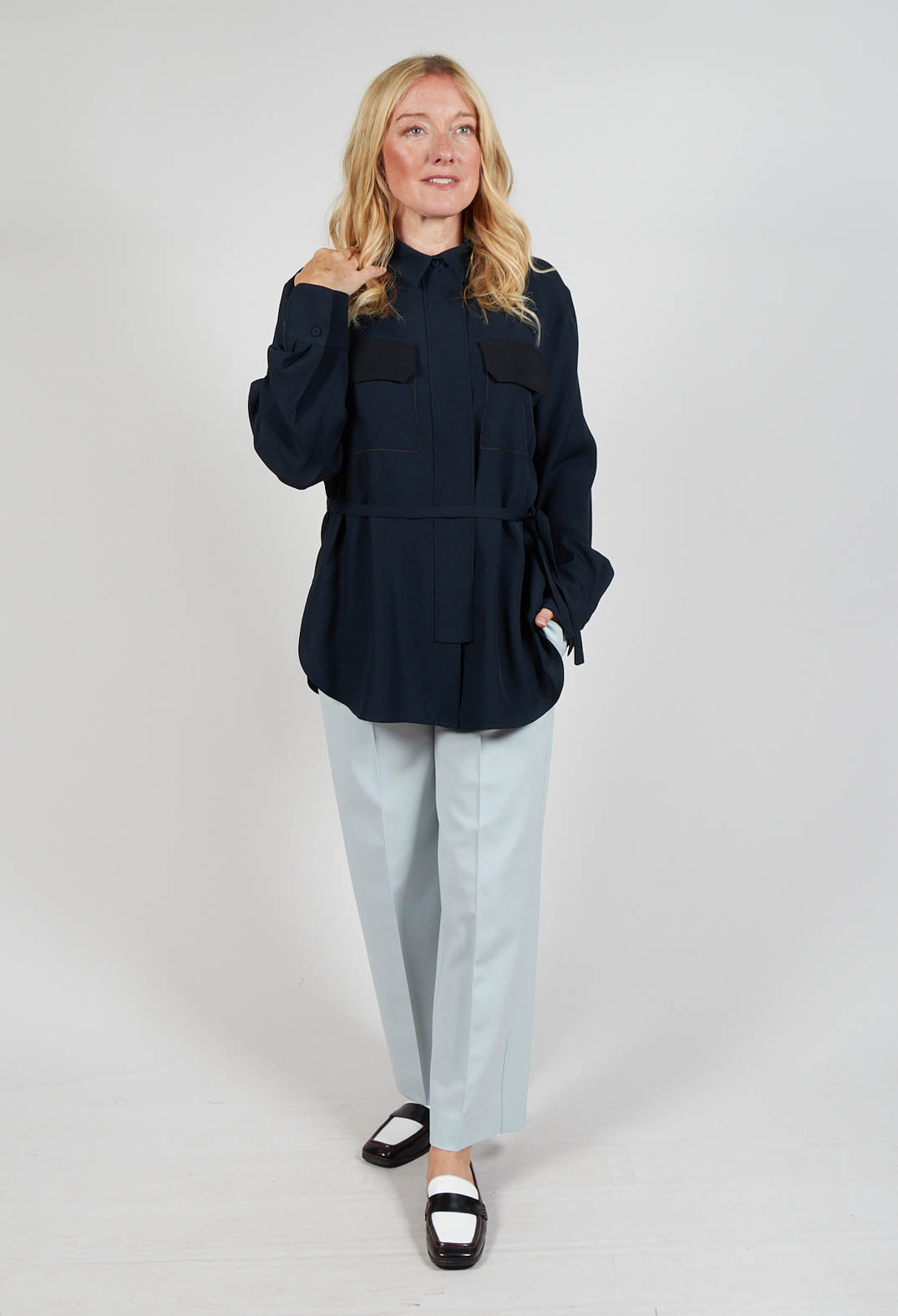 Satin B Shirt in Navy