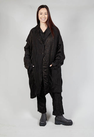 Satin Contrast Overcoat in Black
