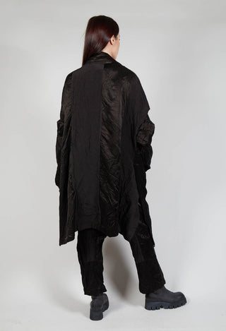Satin Contrast Overcoat in Black