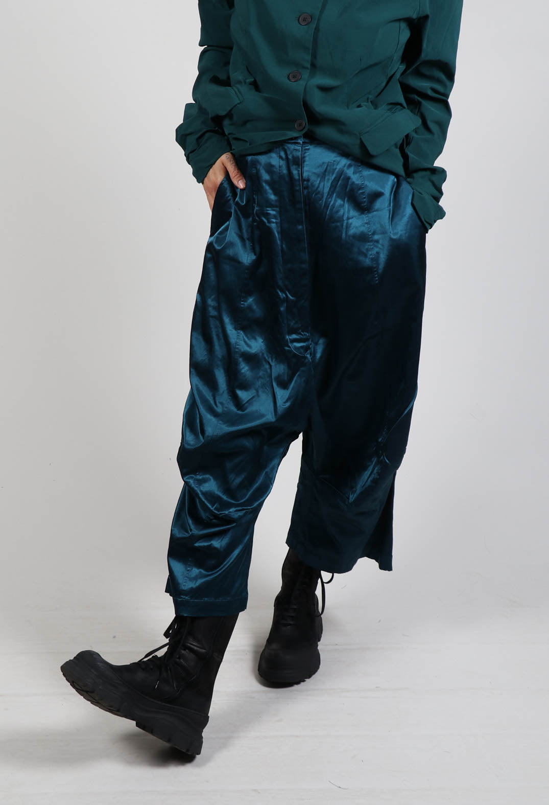 Satin Drop Crotch Trousers in Ink
