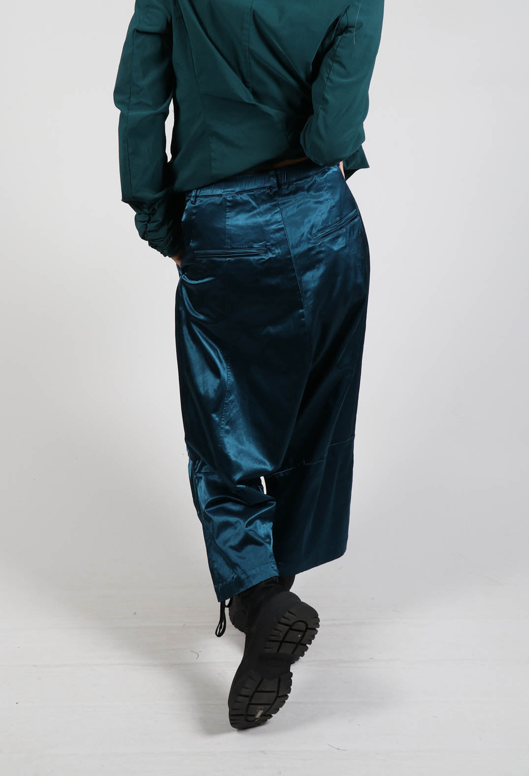 Satin Drop Crotch Trousers in Ink