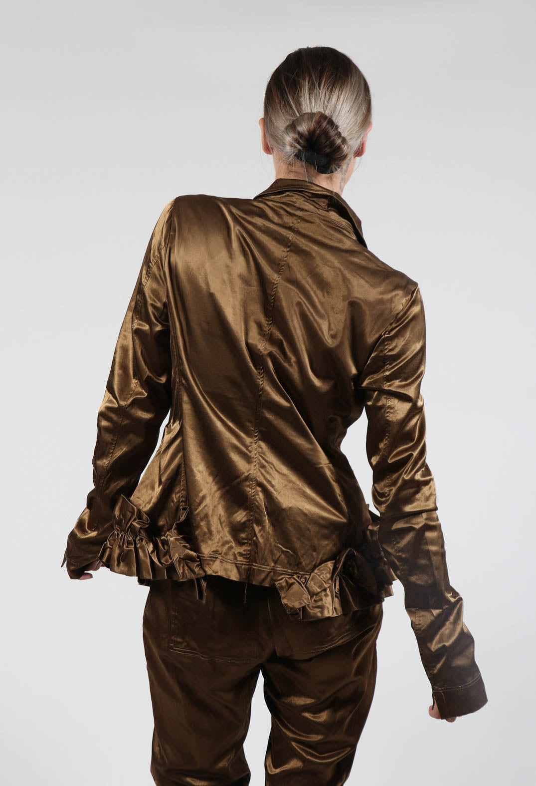 Satin Jacket with Ruffle Detail in Bronze