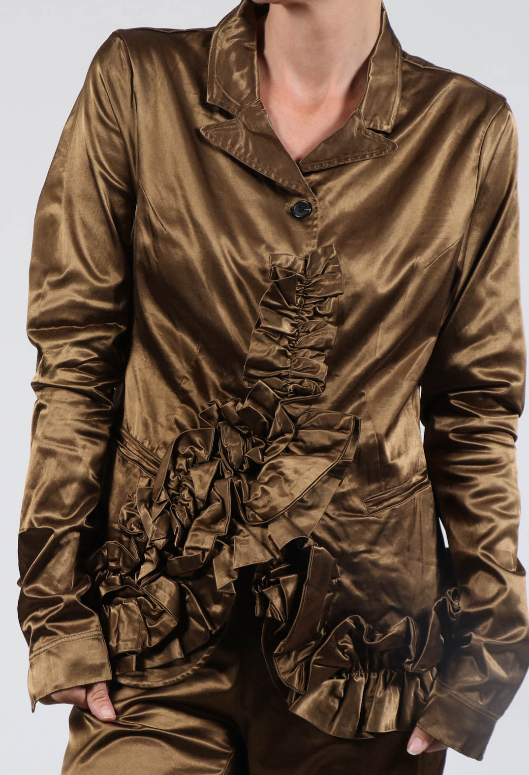 Satin Jacket with Ruffle Detail in Bronze