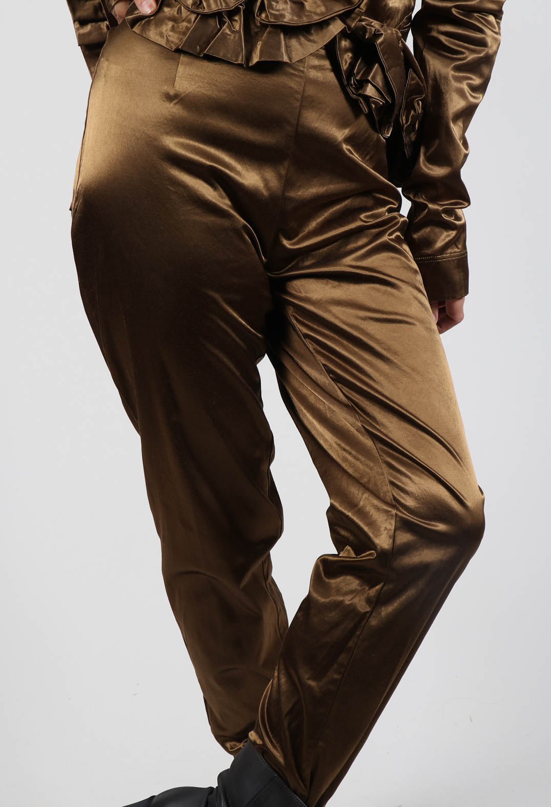 Satin Skinny Fit Trousers in Bronze