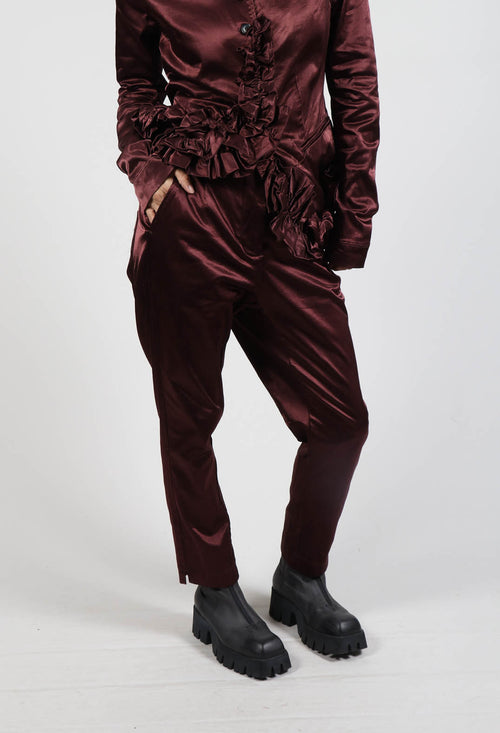 Satin Slim Fit Trousers in Wood