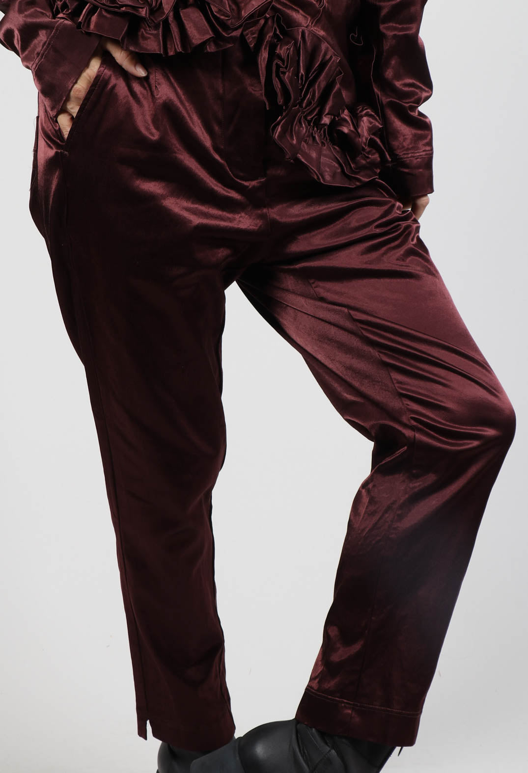 Satin Slim Fit Trousers in Wood