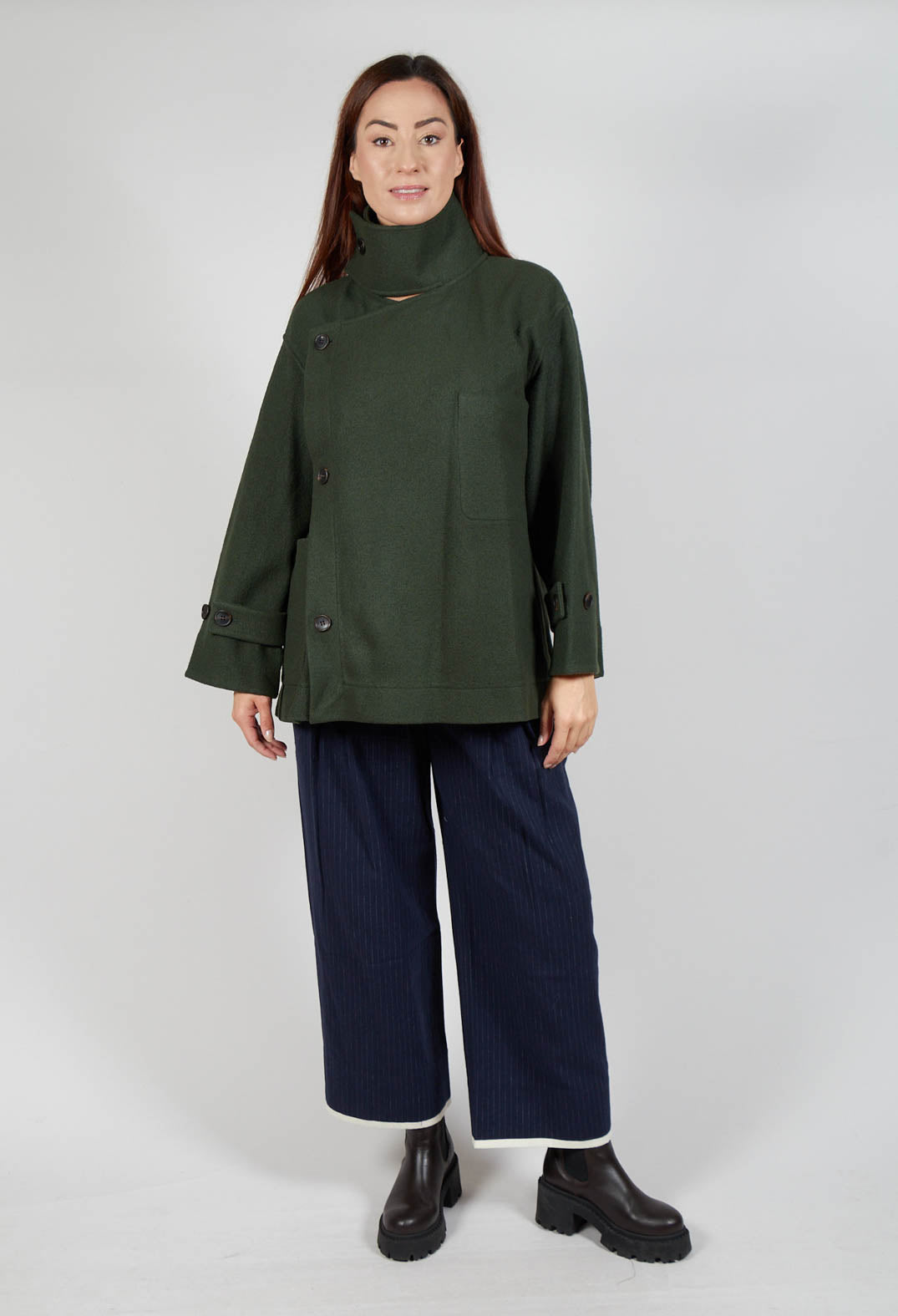Scarf Collar Coat in Military