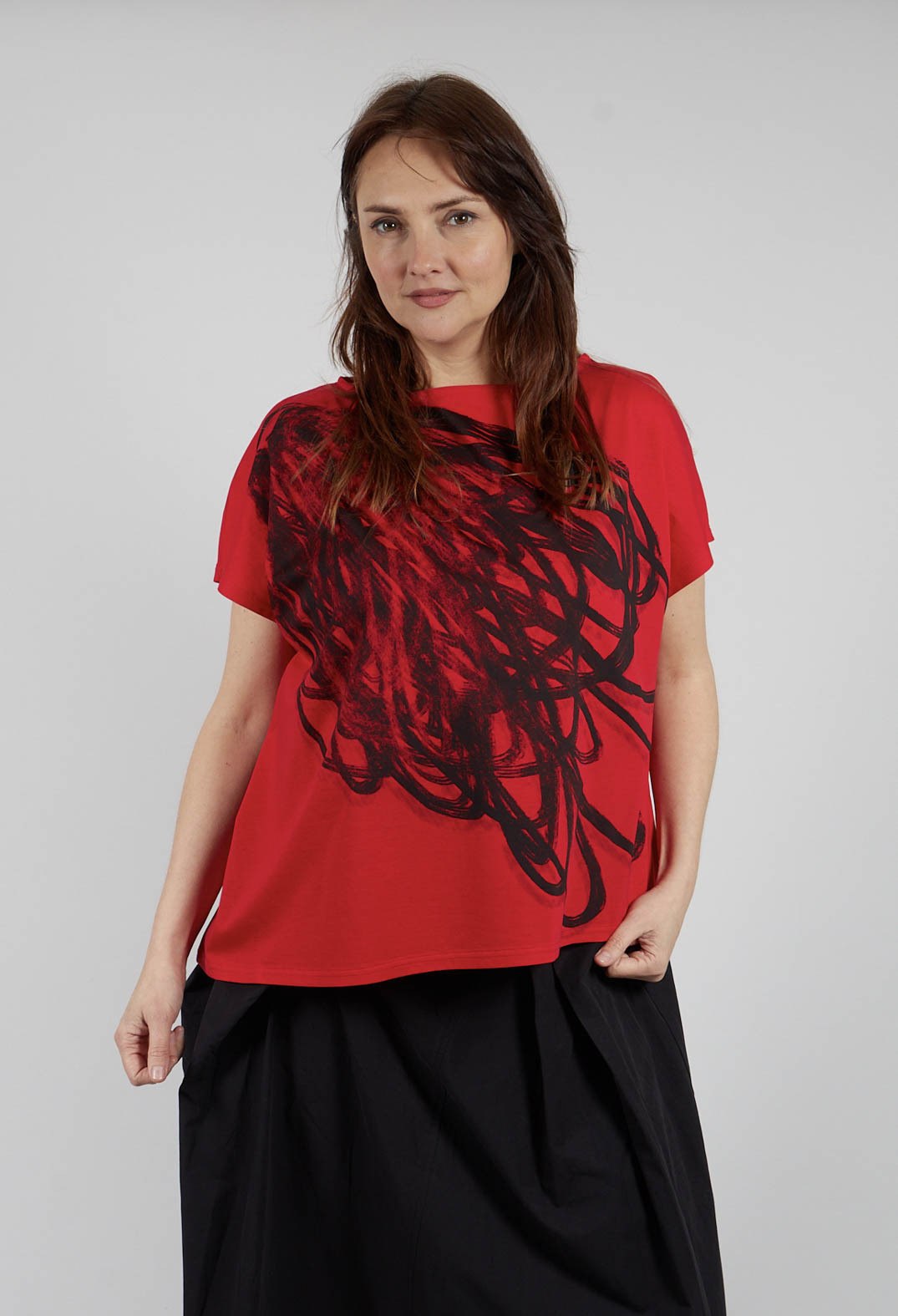 Scribble Print Pullover in Red