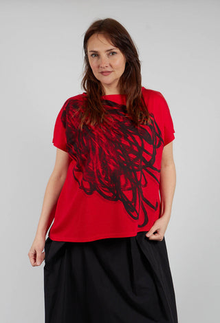 Scribble Print Pullover in Red