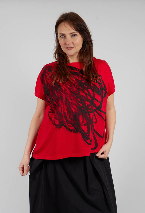 Scribble Print Pullover in Red
