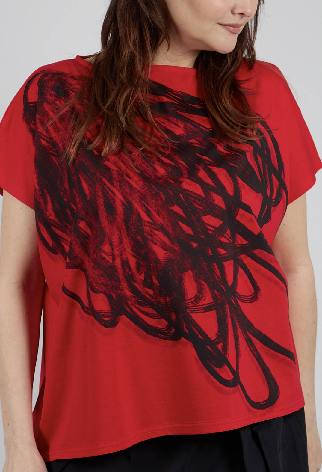 Scribble Print Pullover in Red