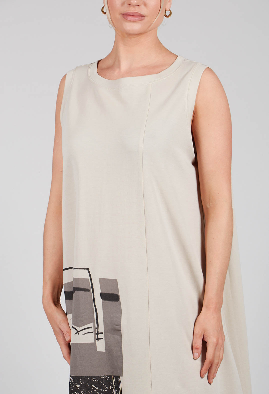 Scrible Detail Dress in Beige