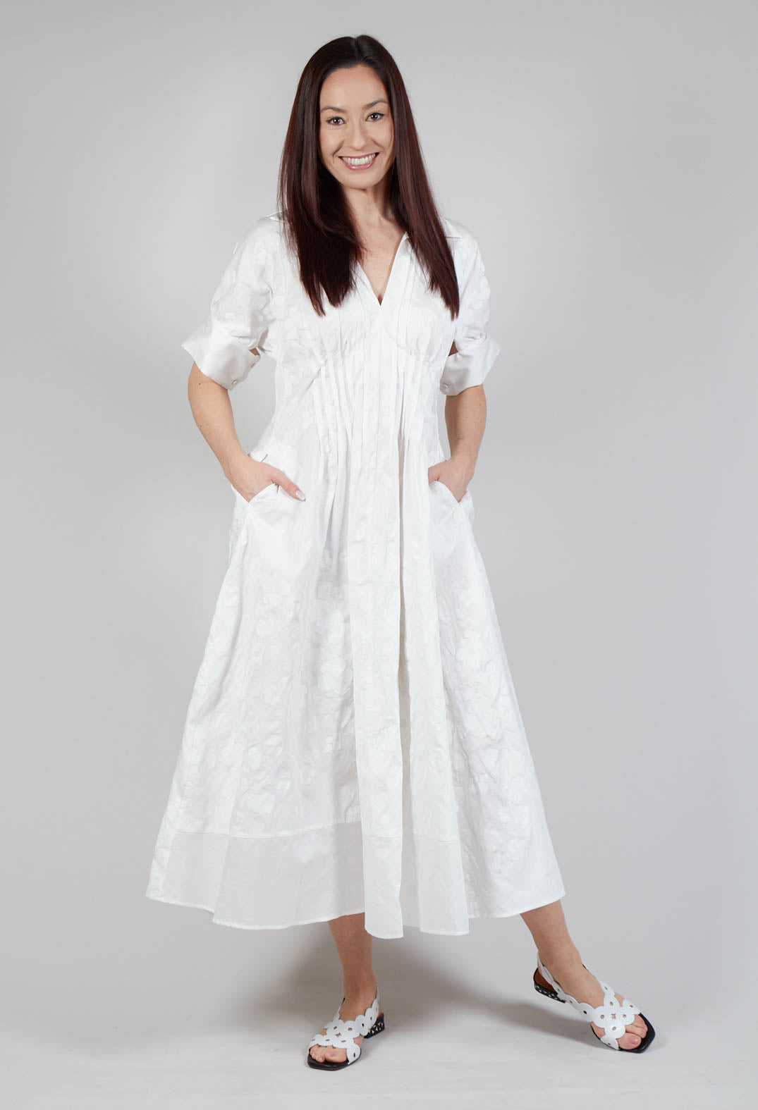 Seersucker Print Dress in White