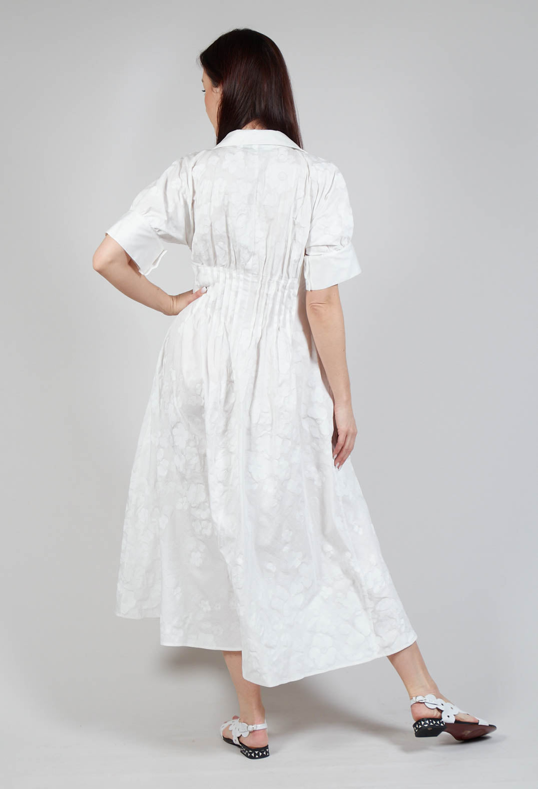 Seersucker Print Dress in White