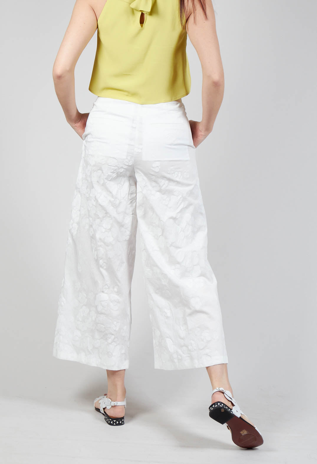Seersucker Print Trousers in White