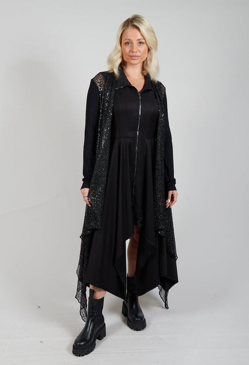 Sequin Waterfall Cardigan in Black