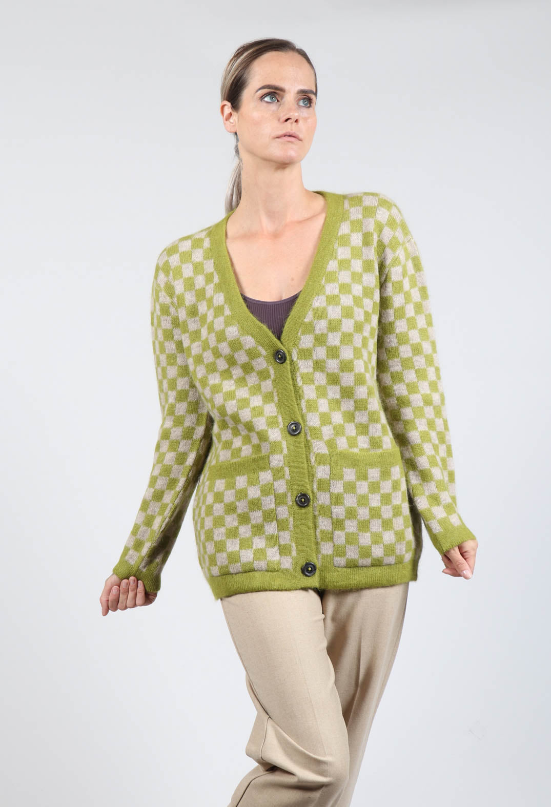 Sharon Cardigan in Green and Beige