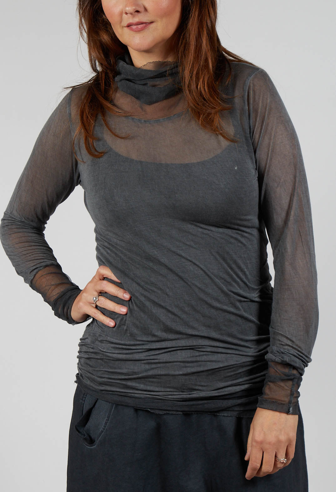 Sheer Fitted Top in Coal Cloud