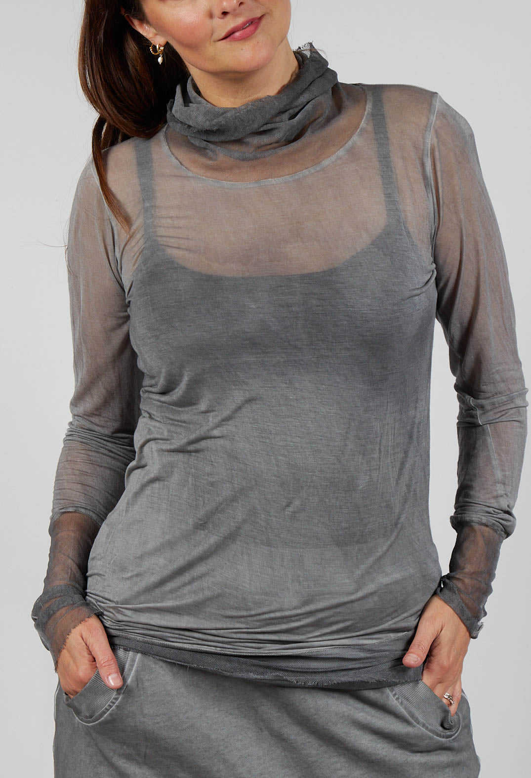 Sheer Fitted Top in Pencil Cloud