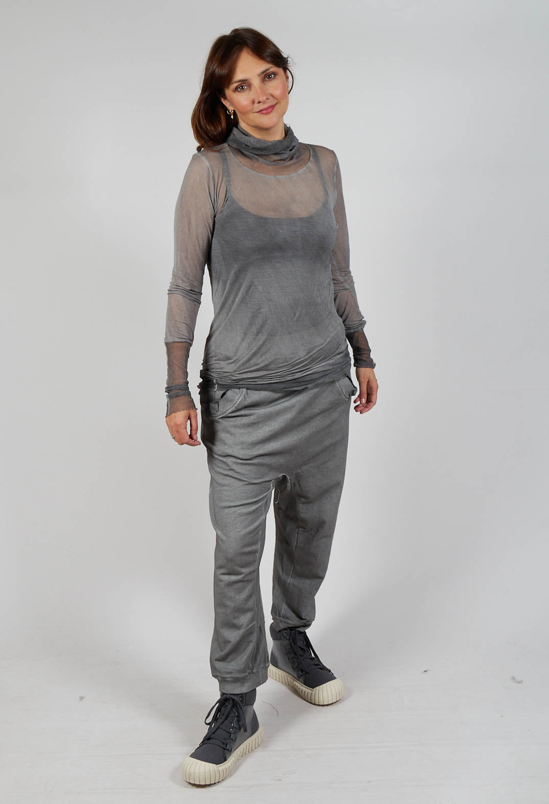 Sheer Fitted Top in Pencil Cloud