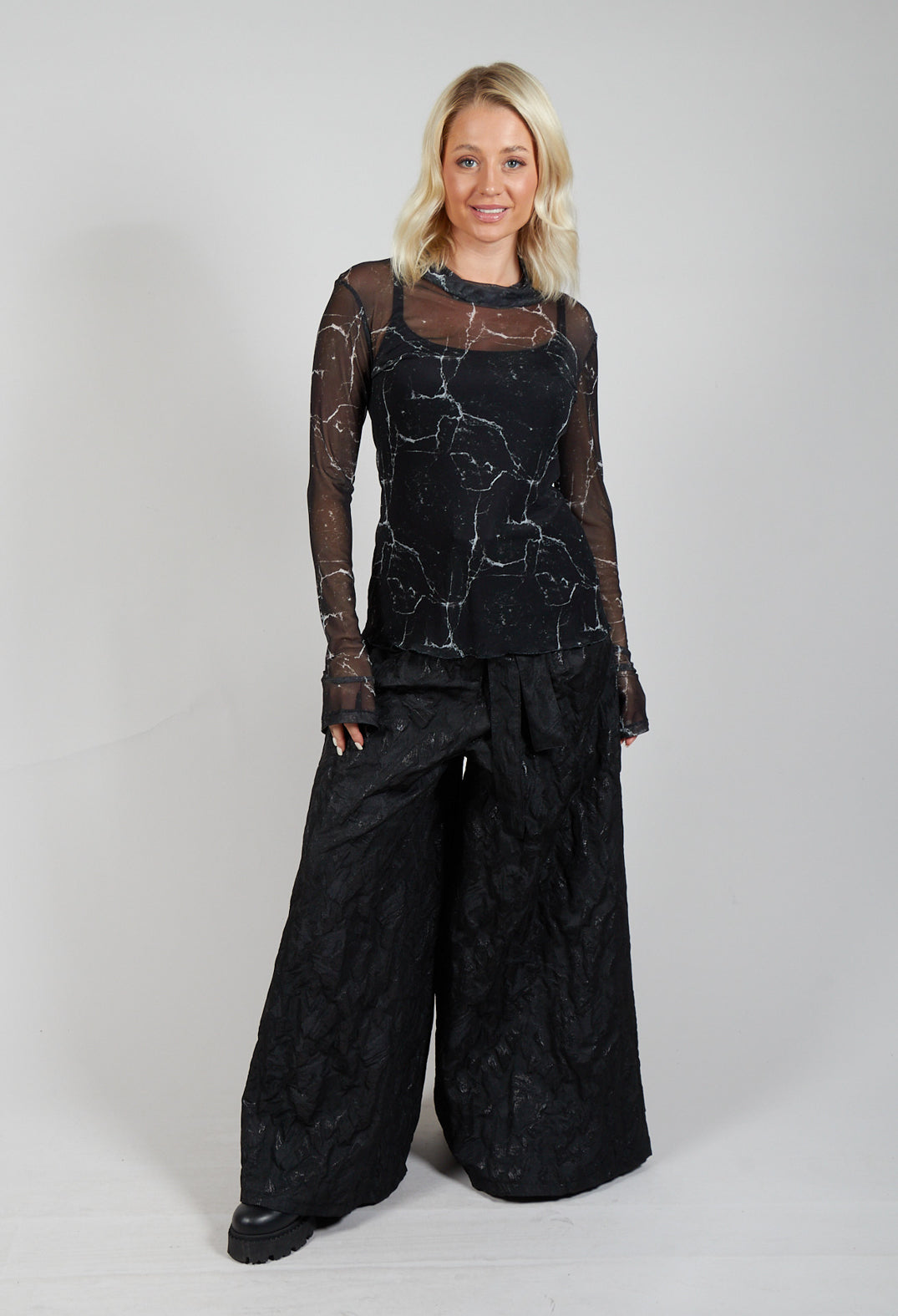 Sheer Long Sleeve Top in Black Print