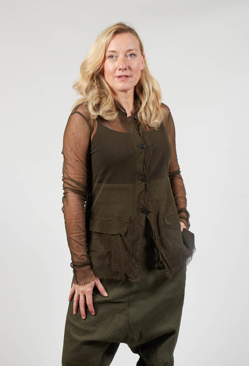 Sheer Long Sleeved Button Up Shirt in Olive