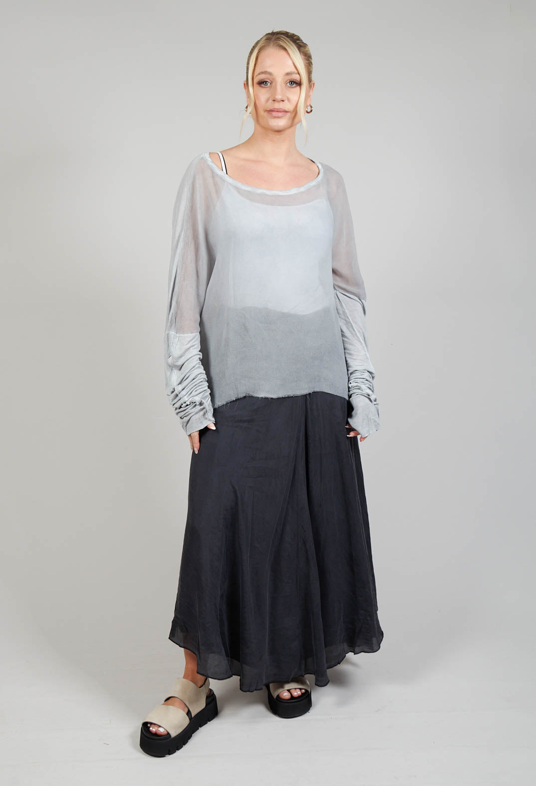 Sheer Long Sleeved Top in Original Grey