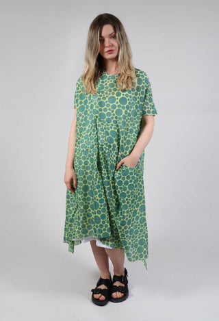 Sheer Pocket Detail Dress in Lime with Green Pois