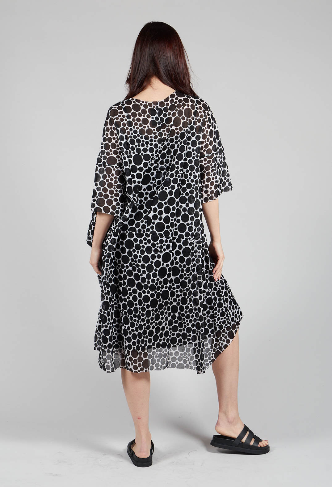 Sheer Pocket Detail Dress in White with Black Pois