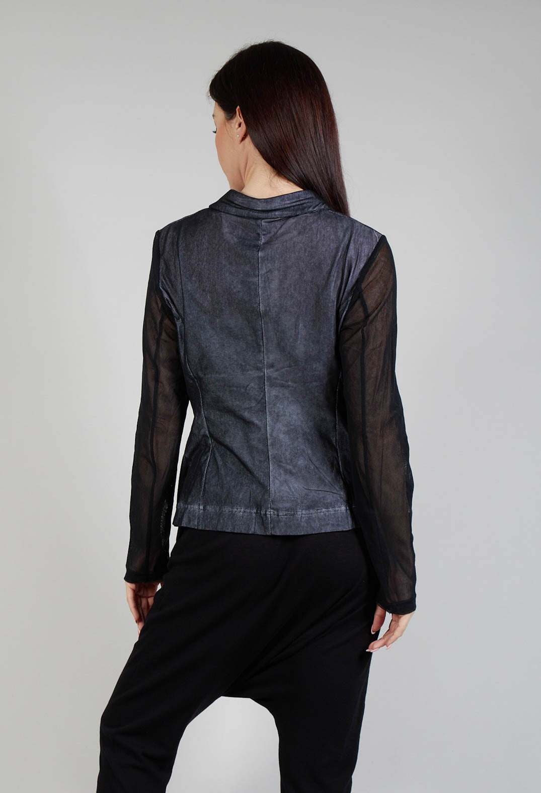 Sheer Sleeve Jacket in Black Print