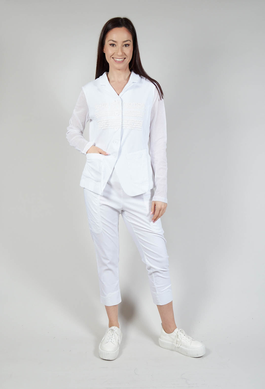 Sheer Sleeve Jacket in White Print