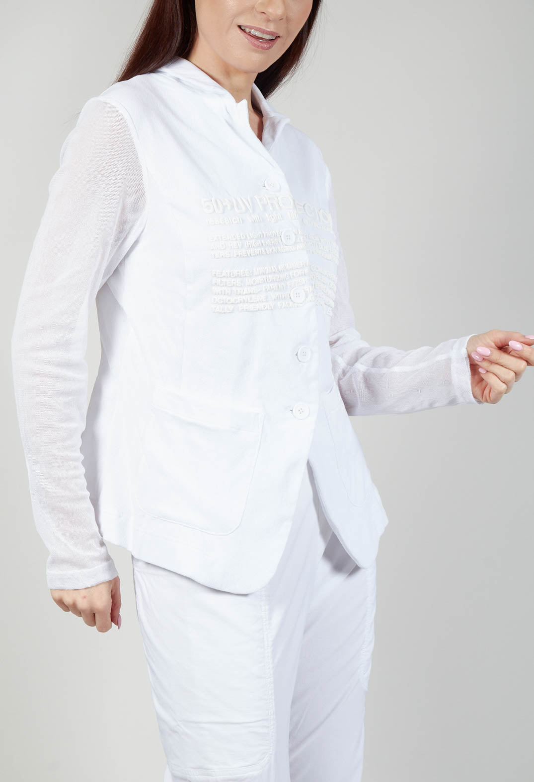 Sheer Sleeve Jacket in White White Print