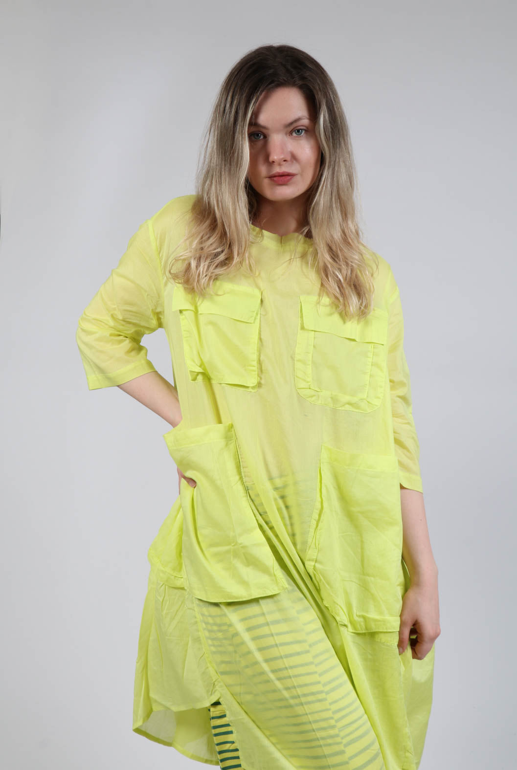 Sheer Smock Dress in Lime